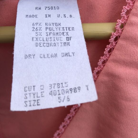 Vtg Jodi Kristopher Pink Dress Sheath Floral Embroidered 90s Sleeveless Size 5/6 - Picture 6 of 9